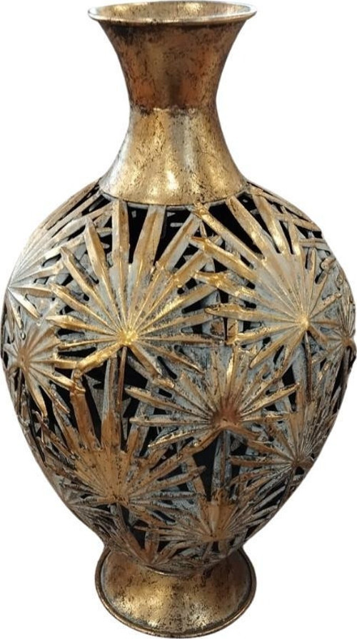 Dekoratif Eskitme Geniş Metal Vazo Gold