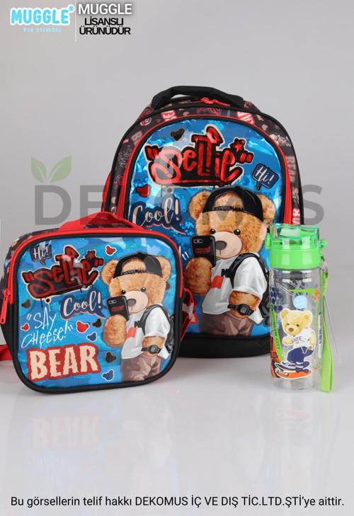 Lisanslı Dekomus Özel Koleksiyon Cool Bear Anaokul Ve Beslenme Çantası İle 500 Ml Matara Seti