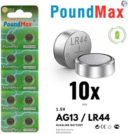 10 Adet LR44 AG13 A76, G13, L1154, SR44, G13A 1,5 V PoundMax Alkalin Düğme Pil Paketi Cıva içermeyen, sızdırmaz, uzun raf ömrü, oyuncaklar, ölçüm cihazları ve hesap makineleri için ile uyumludur