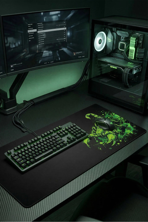 SonicTouch Neon Yeşili Akrep Kusursuz Hassasiyet Dikişsiz Xxl Gamer Oyuncu Klavye Mouse Pad 40x90Cm