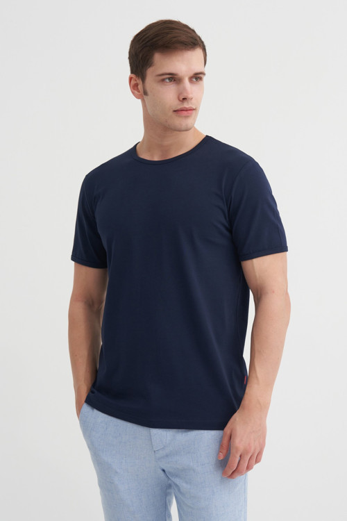 Erkek Lacivert Bisiklet Yaka T-shirt 46180