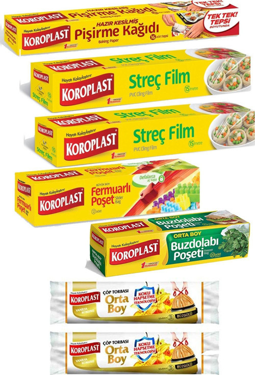 Dev Ebat Pişirme Kağıdı + Streç Film 2 Adet + Fermuarlı Poşet + Buzdolabı Poşeti + Çöp Poşeti 2 Adet