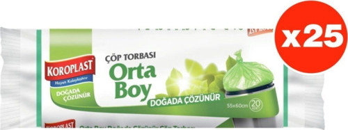 Doğada Çözünür Orta Boy 15li Çöp Torbası X 25 Paket (55*60 Cm)