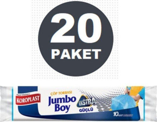 Ekstra Güçlü 10lu Jumbo Boy Çöp Torbası X 20 Paket