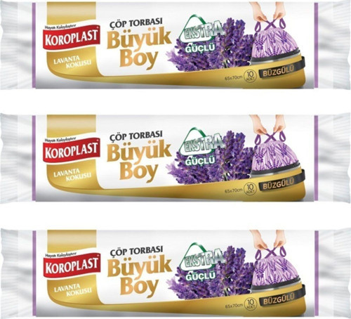 Ekstra Güçlü Lavanta Büzgülü Büyük Boy 10lu Çöp Torbası X 3 Paket (65x70 Cm)
