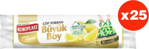 Ekstra Güçlü Limon Büzgülü Büyük Boy 10lu Çöp Torbası X 25 Paket (65*70 Cm)
