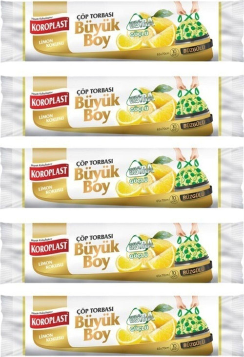 Ekstra Güçlü Limon Büzgülü Büyük Boy 10lu Çöp Torbası X 5 Paket
