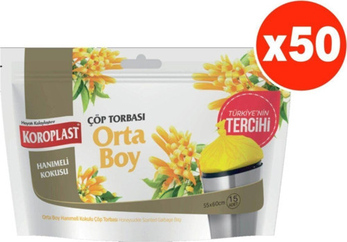 Hanımeli Kokulu Orta Boy 15li Çöp Torbası X 50 Paket (55*60 Cm)