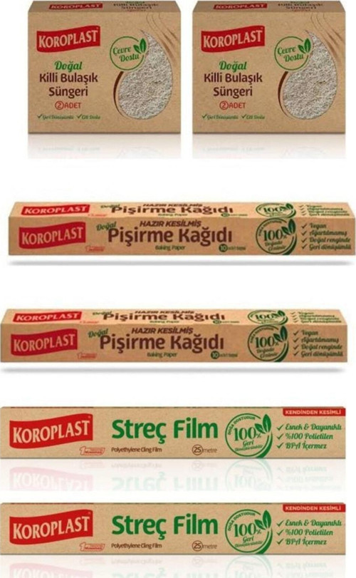 Killi Bulaşık Süngeri 2 Adet Doğal Pişirme Kağıdı 2 Âdet Doğal Streç Film 25 Metre 2 Âdet