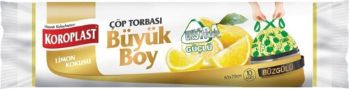 Limon Kokulu Ekstra Güçlü Büyük Boy Büzgülü Çöp Torbası 10lu