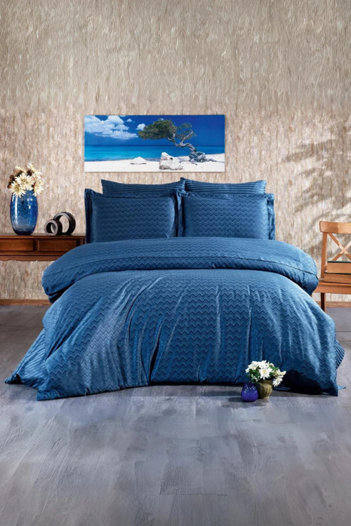 Odesa Bambu Jakar Kumaş Indigo Çift Kişilik Nevresim Takımı Battal Boy 6 Prç. 200X220 Cm 595