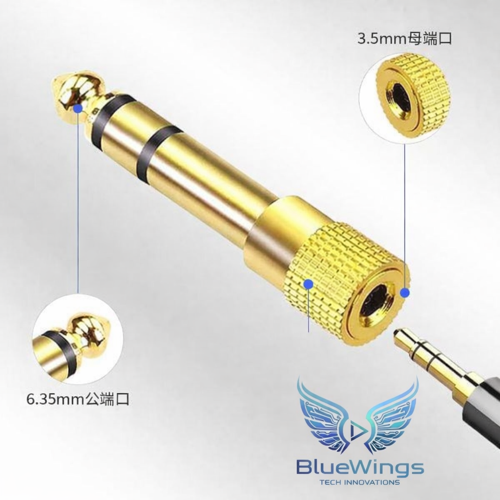 6.35MM → 3.5mm Jack Dönüştürücü Adaptör Altın Kaplama Amfi, Mikrofon, Kulaklık Uyumlu 5 Adet