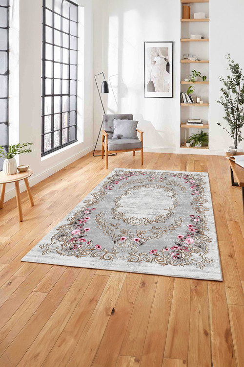 Dijital Baskılı Klasik Gül Motifli Yıkanabilir Kaymaz Taban Yolluk Mutfak Salon Halısı