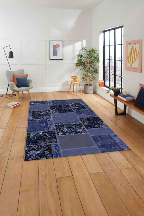 Baskılı Patchwork Çiçek Motif Yıkanabilir Kaymaz Taban Yolluk Mutfak Salon Halısı