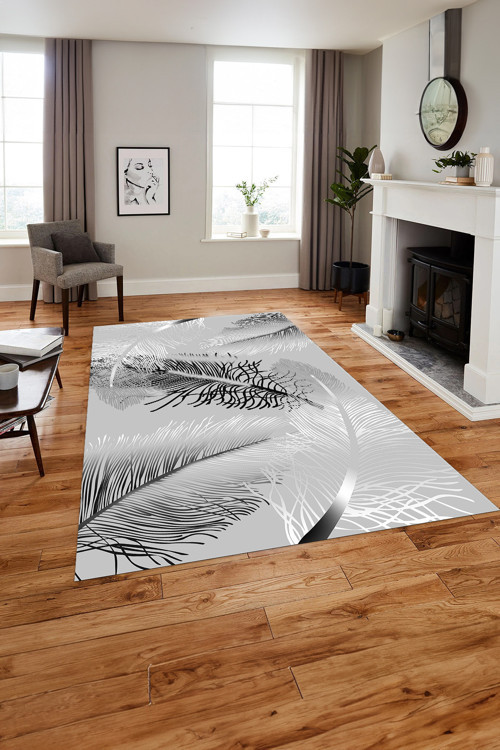 Baskılı Modern Yaprak Desenli Yıkanabilir Kaymaz Taban Yolluk Mutfak Salon Halısı