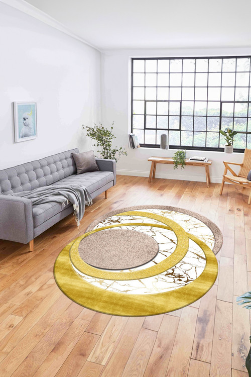 Dijital Lazer Kesim Daire Desen Yıkanabilir Kaymaz Taban Yolluk Mutfak Salon Halısı
