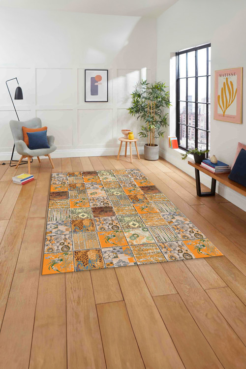 Baskılı Patchwork Klasik Motif Yıkanabilir Kaymaz Taban Yolluk Mutfak Salon Halısı