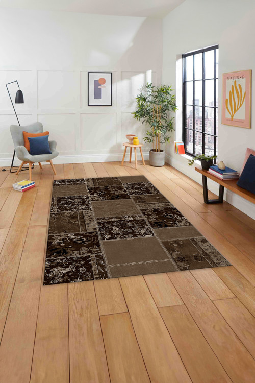 Baskılı Patchwork Çiçek Motifli Yıkanabilir Kaymaz Taban Yolluk Mutfak Salon Halısı