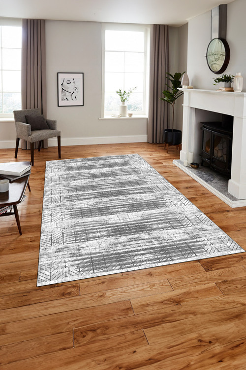 Baskılı Modern Zigzag Modelli Yıkanabilir Kaymaz Taban Yolluk Mutfak Salon Halısı