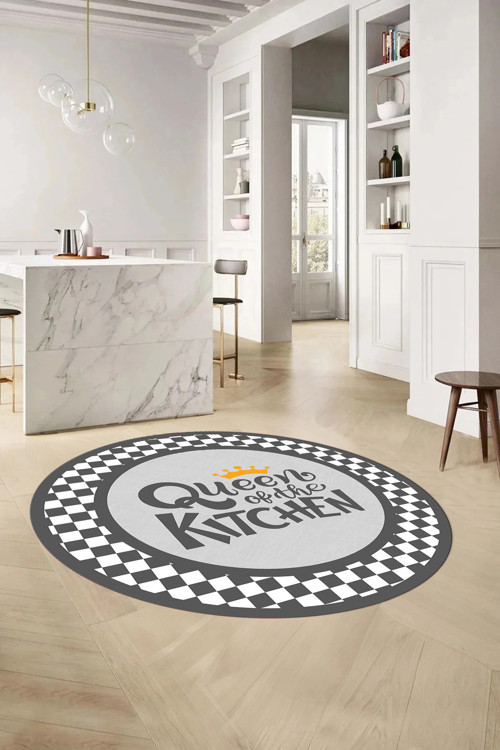 Baskılı Çerçeve Model Kitchen Yazılı Yıkanabilir Kaymaz Taban Yuvarlak Mutfak Halısı