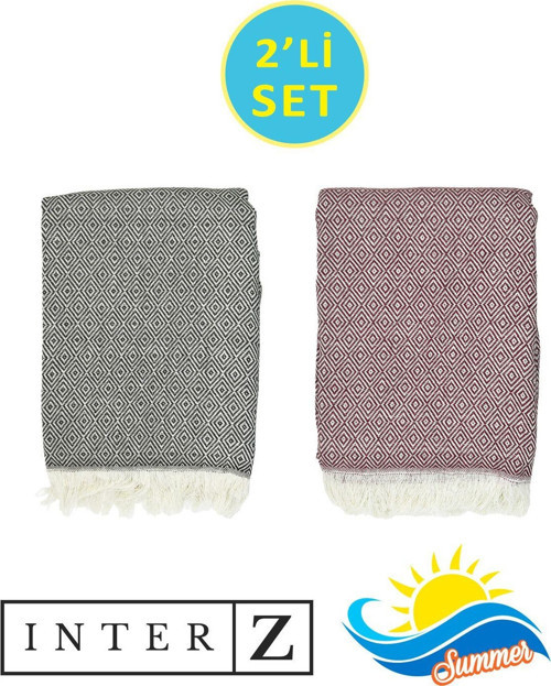 2'li Set Peştemal Plaj Havlusu , %100 Pamuk , Xxl 100x180cm, Bodrum Küçük Siyah Bordo