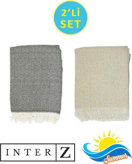 2'li Set Peştemal Plaj Havlusu , %100 Pamuk , Xxl 100x180cm, Bodrum Küçük Siyah Krem K.