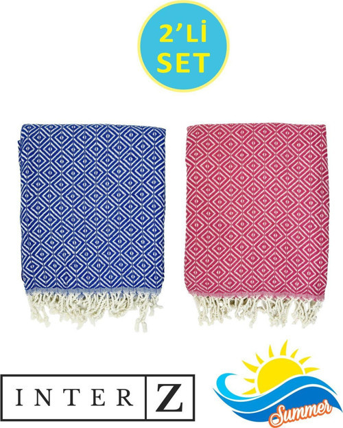 2'li Set Peştemal Plaj Havlusu , %100 Pamuk , Xxl 100x180cm, Bodrum Lacivert-Fuşya