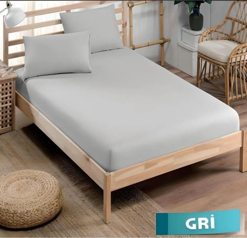 Pamuklu Ranforce Kumaş Lastikli Fitted Yastıklı Çarşaf Seti (battal Boy) Gri Gri
