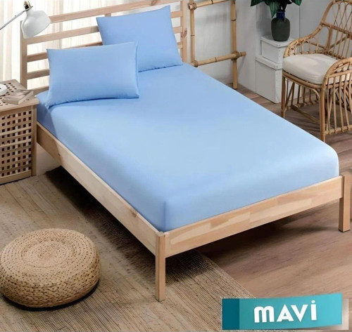 Pamuklu Ranforce Kumaş Lastikli Fitted Yastıklı Çarşaf Seti (battal Boy) Mavi Mavi