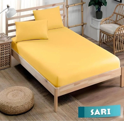 Pamuklu Ranforce Kumaş Lastikli Fitted Yastıklı Çarşaf Seti (battal Boy) Sarı Sarı