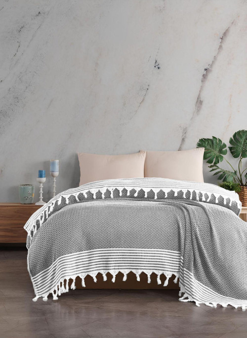 Tek Kişilik Pike Antik Desen Laodikya 160X230 Cm Gri