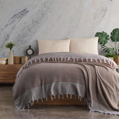 Tek Kişilik Pike Antik Desen Laodikya 160X230 Cm Kahverengi