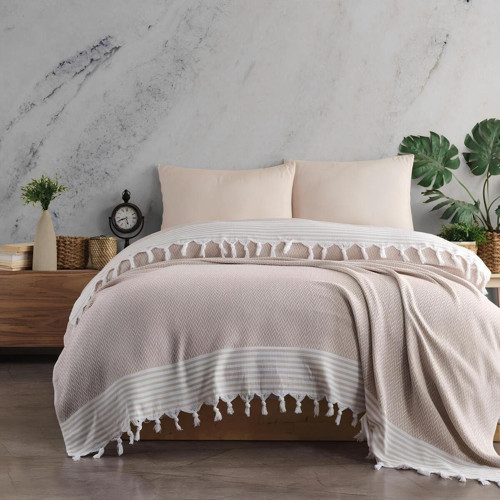 Tek Kişilik Pike Antik Desen Laodikya 160x230 Cm, Bej Bej