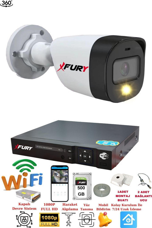 1 Kameralı 1080P 2Mp Görüntü Gece Renkli Full Hd Ultra Led Gece Renkli Güvenlik Kamerası Seti 500GB