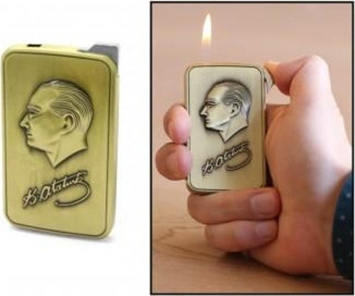Kişiye Özel ATATÜRK TEMALI ESKİTME BRONZ RENK MANYOTORLU METAL ÇAKMAK