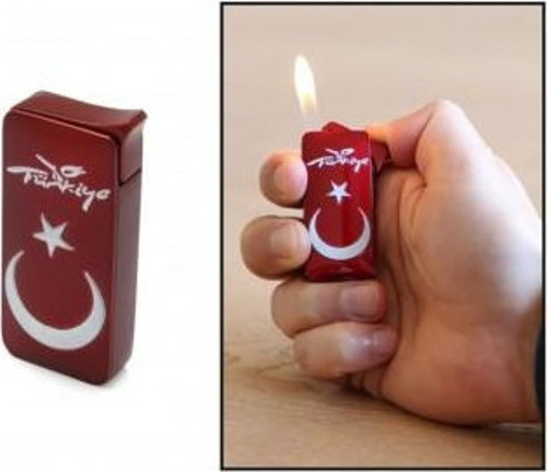 Kişiye Özel AY YILDIZ TEMALI KIRMIZI-BEYAZ RENK MANYOTORLU METAL ÇAKMAK