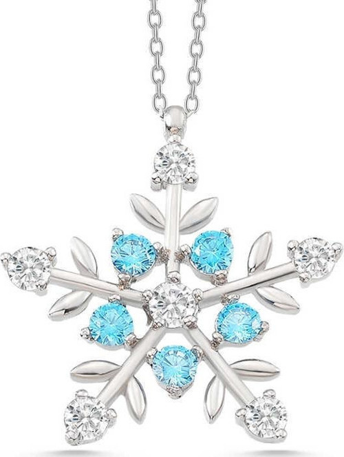 925 Ayar Gümüş Aquamarine Taşlı Kar Tanesi Kadın Kolye