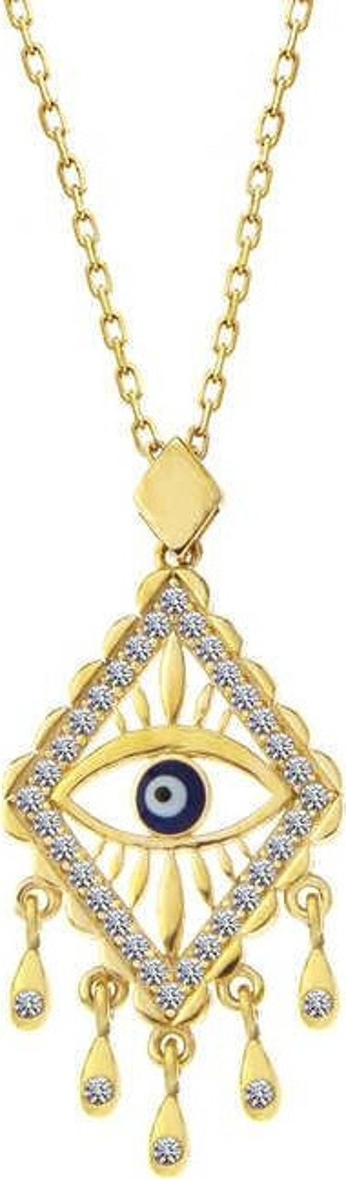 925 Ayar Gümüş Gold Nazarlı Göz Kadın Kolye