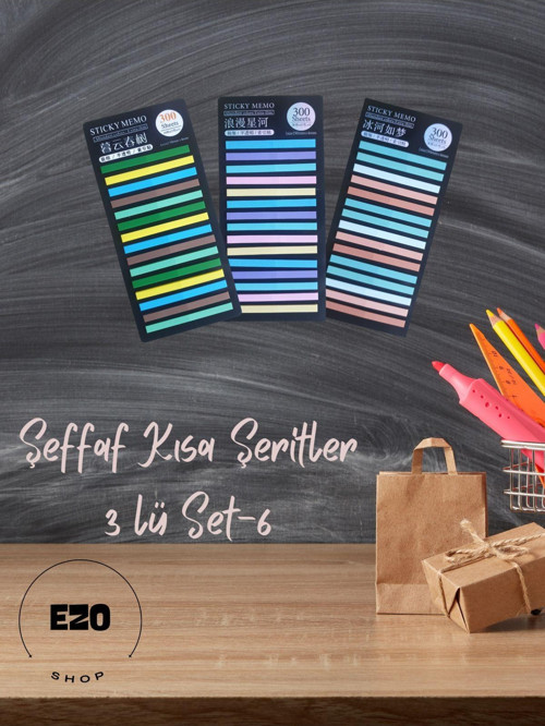 Post-it Sticky Notes Şeffaf Renkli Yapışkan Postit Not Kağıdı Etiketi Ayraç Kısa Şerit 3lü Set 6