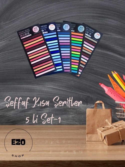 Post-it Sticky Notes Şeffaf Renkli Yapışkan Postit Not Kağıdı Etiketi Kısa Şerit 5 li Set-1