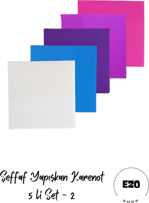 Şeffaf Renkli Postit Yapışkan Post-İt Not Kağıdı Karenot 5 li Set-2