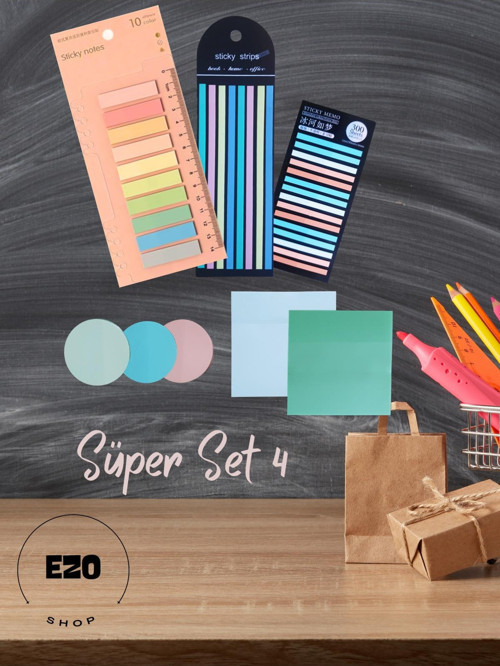 Şeffaf Yapışkan Renkli Post-it 8 Paket 910 Yaprak Etiket Not Kağıdı Bloknot Süper Set 4