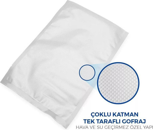 25X35 Tırtıklı 1 KG Gofrajlı 90 Mikron Ev Tipi Gıda Vakum Poşeti Torbası Bpa İçermez
