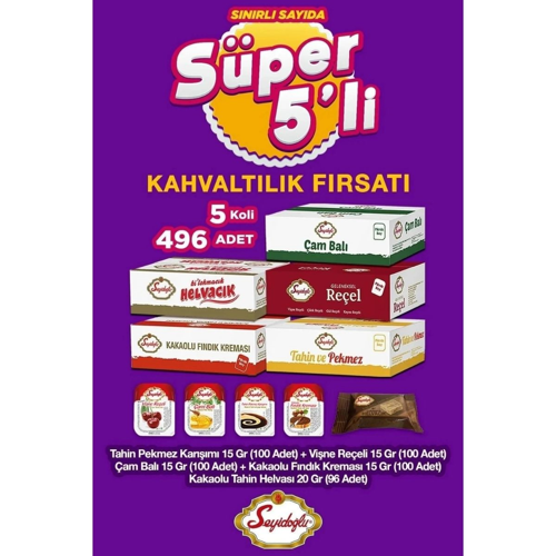 Kahvaltı Seti – Çam Balı, Kakaolu Fındık Kreması, Vişne Reçeli, Tahin Helva ve Tahin Pekmez Karışımı