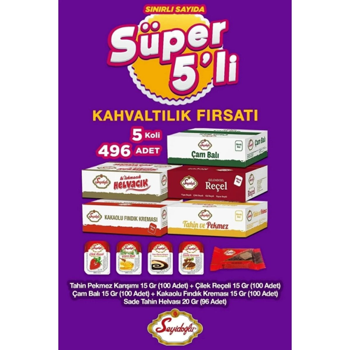 Kahvaltı Lezzetleri Seti – Çam Balı, Kakaolu Fındık Kreması, Çilek Reçeli, Kakaolu Tahin Helva, Tahin Pekmez (Toplu Paket)
