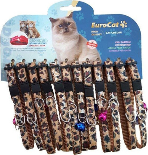 Leopar Desenli Çıngıraklı Kedi Boyun Tasması 12'lü