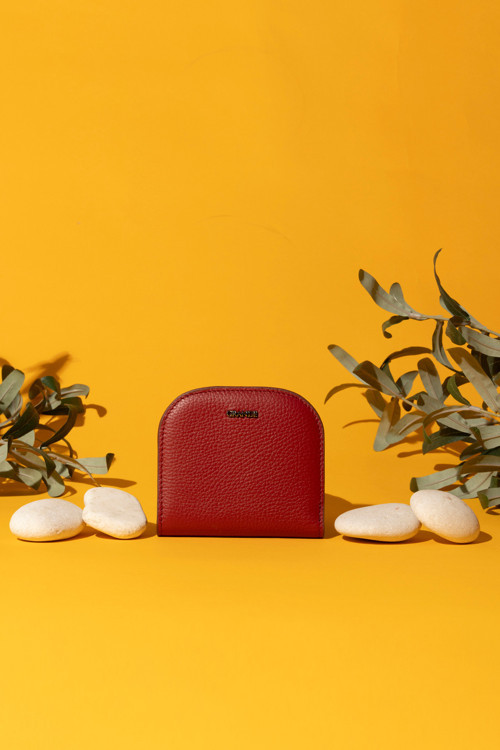 2817 Hakiki Deri Oval Tasarım Minimal Cüzdan Flother Bordo