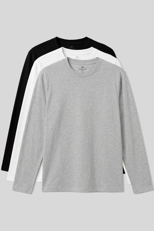 Standart Fit Basic O Yaka 3lü Paket Siyah-Beyaz-Gri Melanj Erkek T-Shirt - 87997