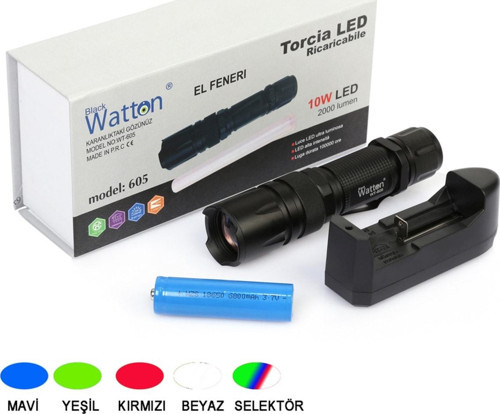 10W 2000 Lümen 4 Renk Güçlü EL Feneri Watton Wt-605
