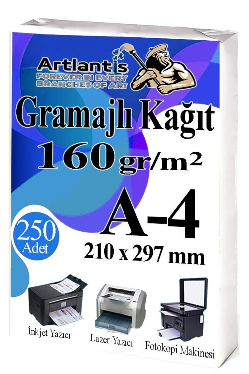 A4 Gramajlı Fotokopi Kağıdı 250 Adet 160 gr Sertifika Kağıdı Kalın Kağıt Baskı Tüm Yazıcılara Uyumlu 21x29.7cm Ofis Büro